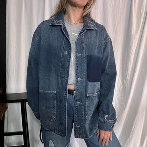 Miou Muse - artisan long modern grunge denim chore coat